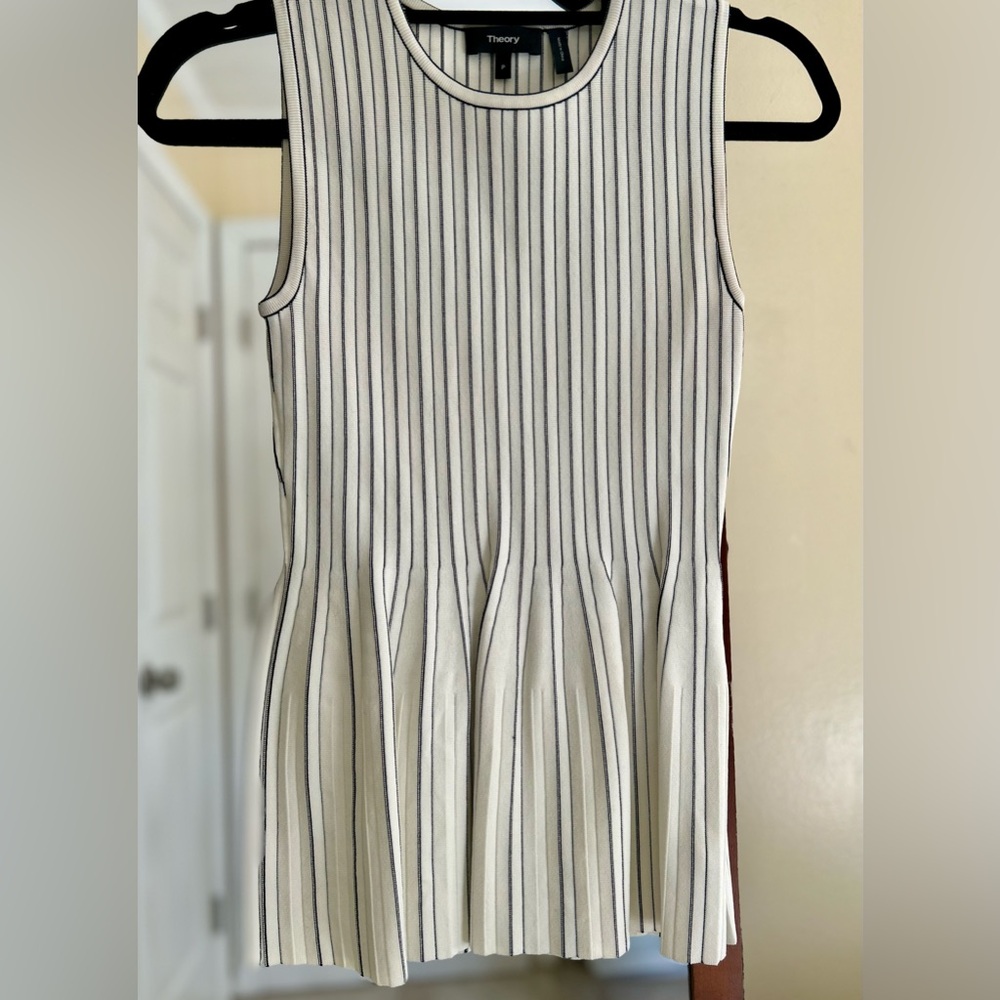 Theory Black and White Striped Sleeveless Top